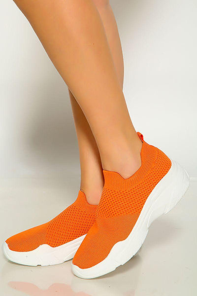 Orange Round Toe Slip On Sneaker - AMIClubwear