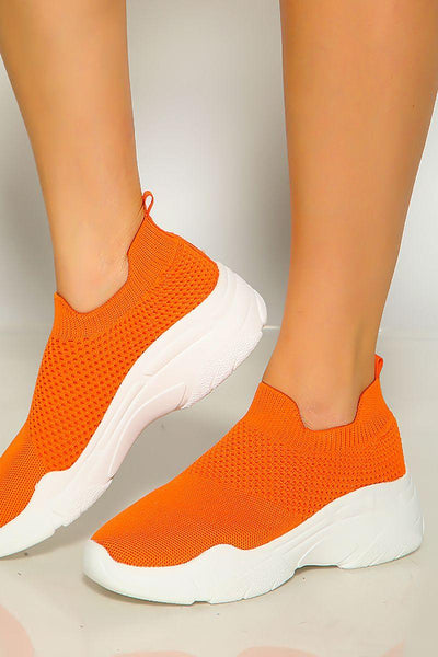 Orange Round Toe Slip On Sneaker - AMIClubwear