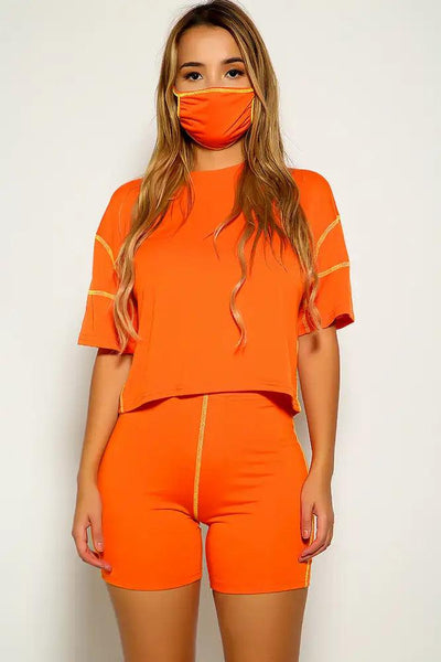 Orange Short Sleeve Three Piece Outfit - AMIClubwear