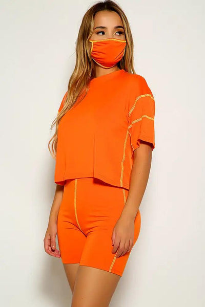 Orange Short Sleeve Three Piece Outfit - AMIClubwear