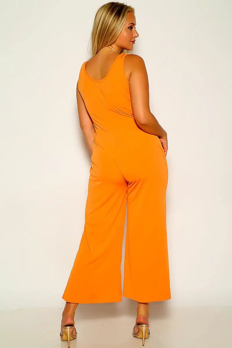 Orange Sleeveless Casual Wide Bottoms Plus Size Jumpsuit