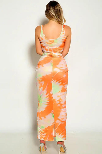 Orange Sleeveless Cropped Two Piece Maxi dress - AMIClubwear