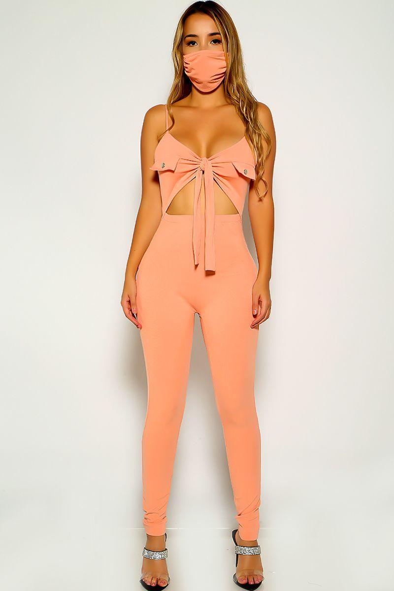 Orange Sleeveless Cut Out Jumpsuit - AMIClubwear