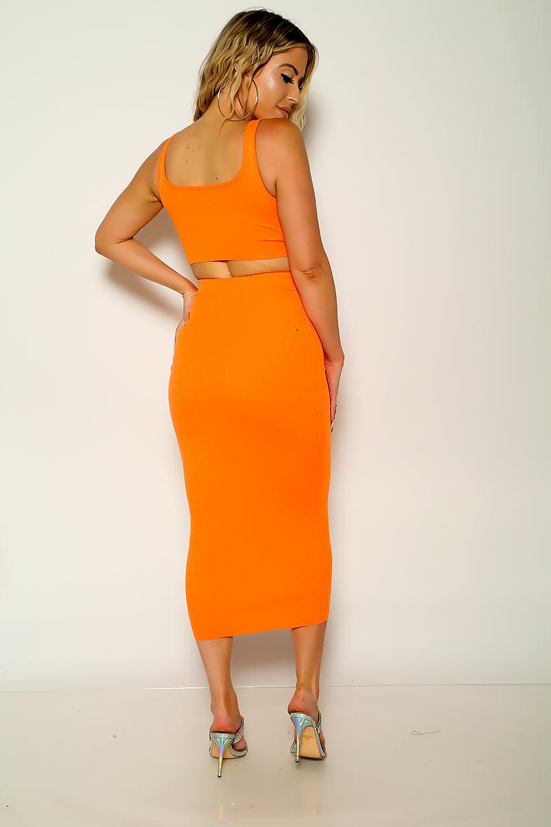 Orange Sleeveless Ribbed Maxi Two Piece Party Dress - AMIClubwear
