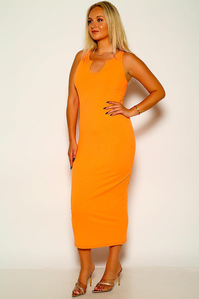 Orange Sleeveless Sexy Maxi Party Plus Size Dress - AMIClubwear