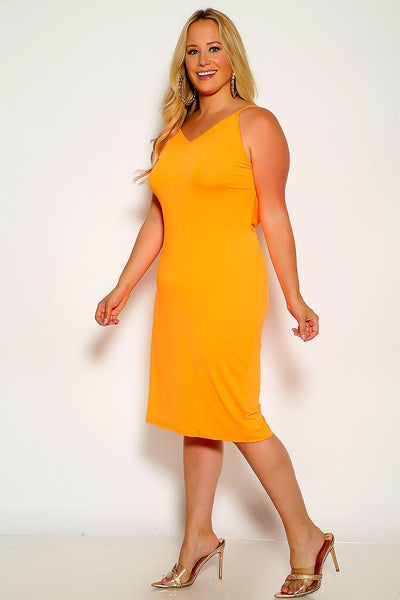 Orange Sleeveless Twist Not Detail Backless Fitted Dress - AMIClubwear