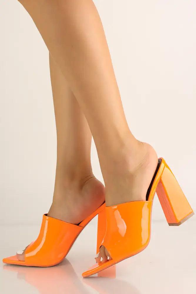 Orange Slip On Patent leather Chunky Heels - AMIClubwear
