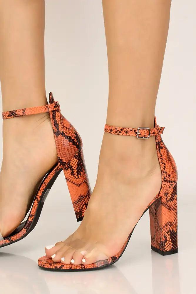 Orange Snake Print Chunky Heels - AMIClubwear