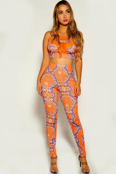 Orange Snake Print Two Piece Outfit - AMIClubwear