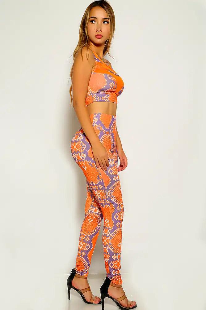 Orange Snake Print Two Piece Outfit - AMIClubwear