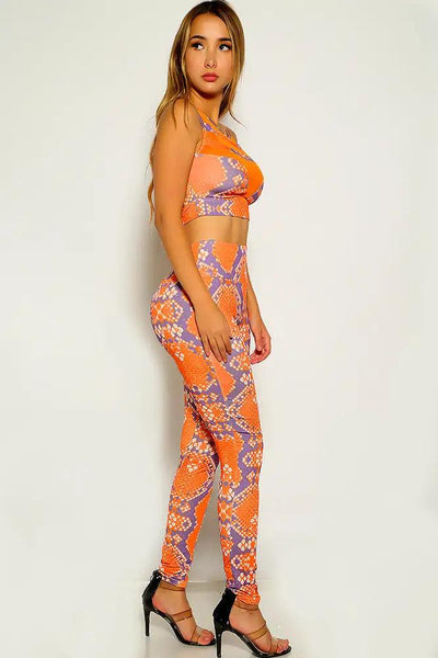 Orange Snake Print Two Piece Outfit - AMIClubwear