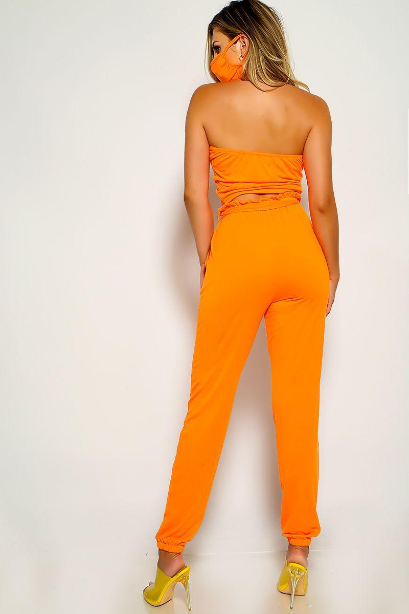 Orange Strapless High Waist Three Piece Outfit - AMIClubwear