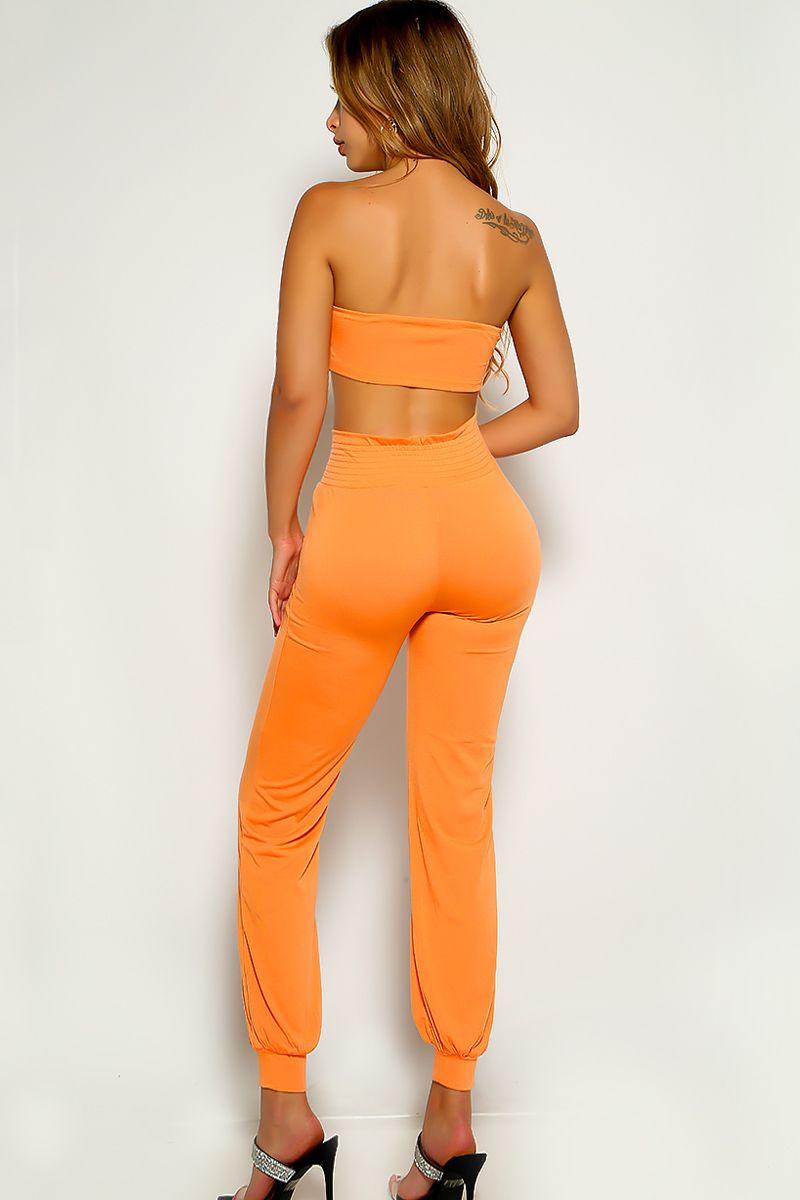 Orange Strapless Two Piece Outfit - AMIClubwear