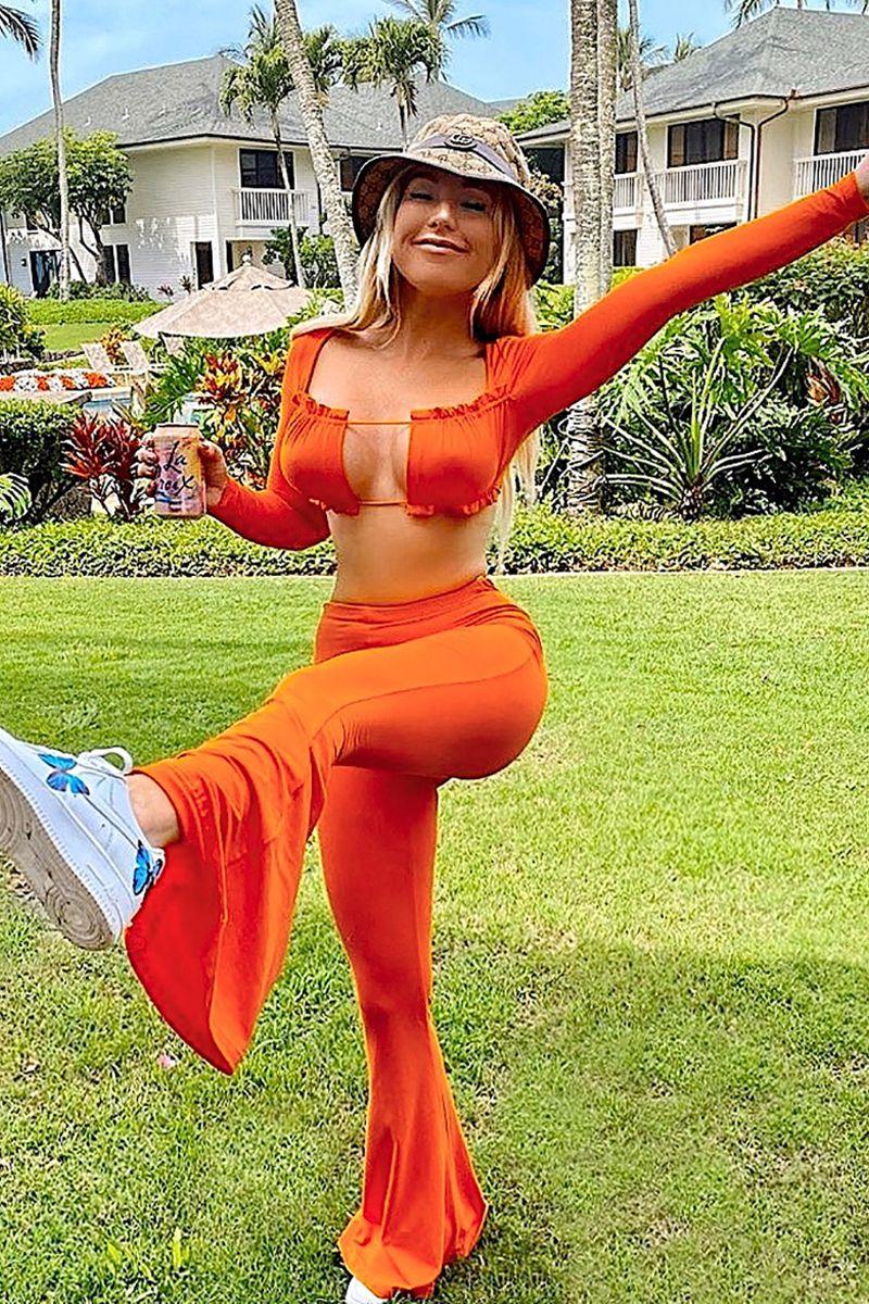 Orange Strappy Long Sleeve Two Piece Outfit - AMIClubwear