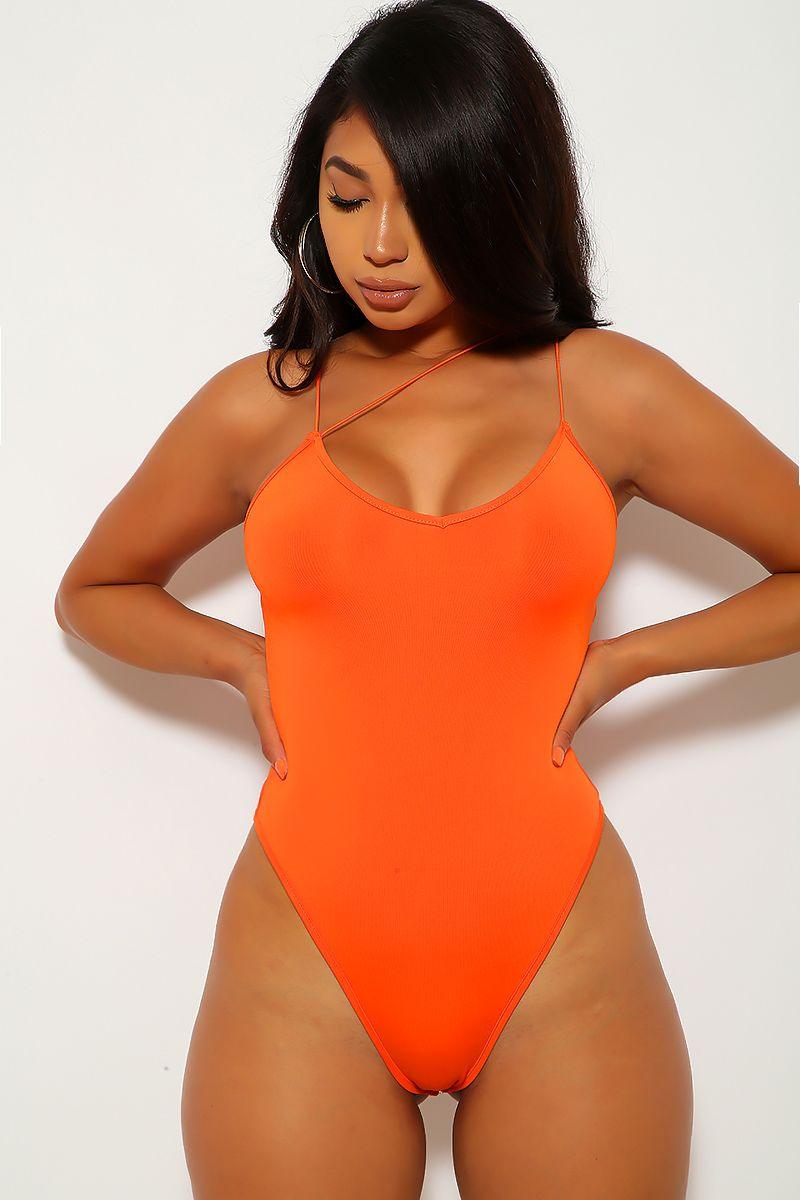 Orange Strappy One Piece Swimsuit - AMIClubwear