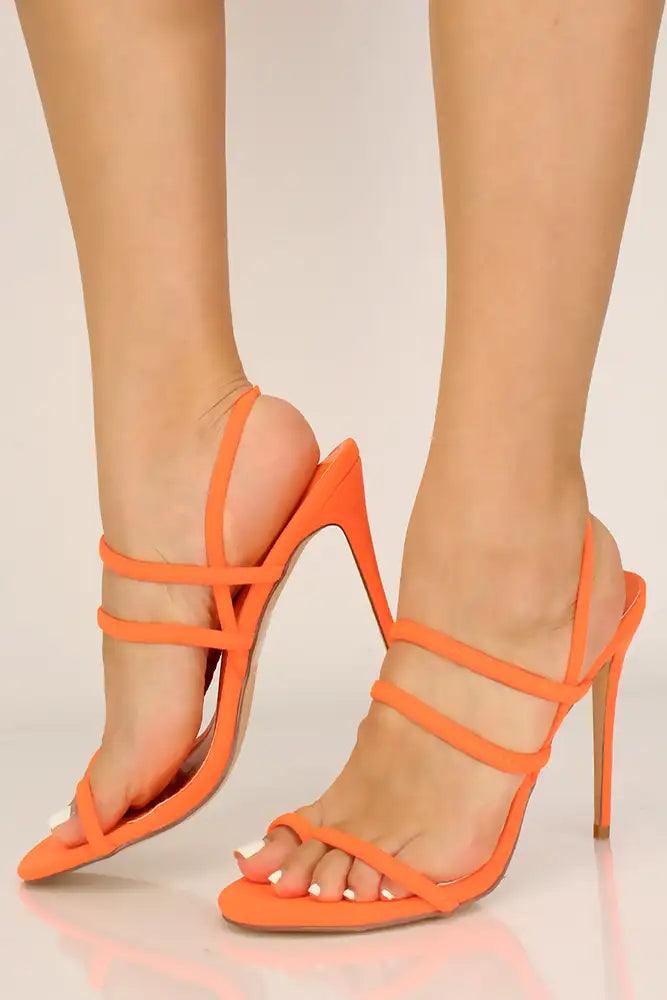 Orange Strappy Sling Back High Heels - AMIClubwear