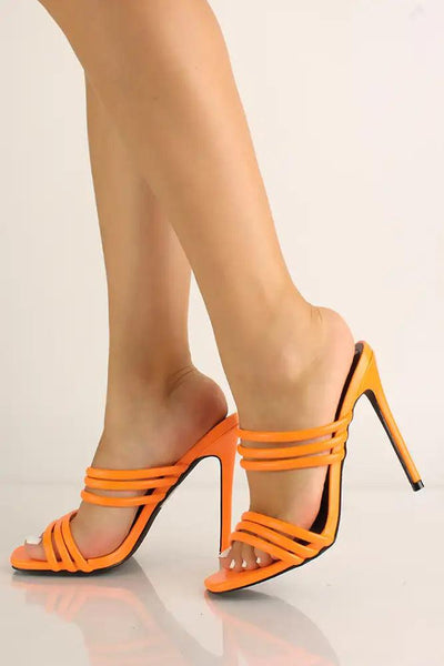 Orange Strappy Slip On High Heels - AMIClubwear
