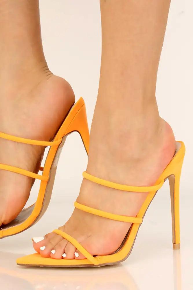 Orange Strappy Slip On High Heels - AMIClubwear