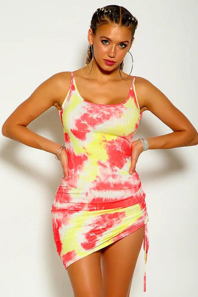 Orange Tie Dye Sleeveless Ruched Party Dress - AMIClubwear