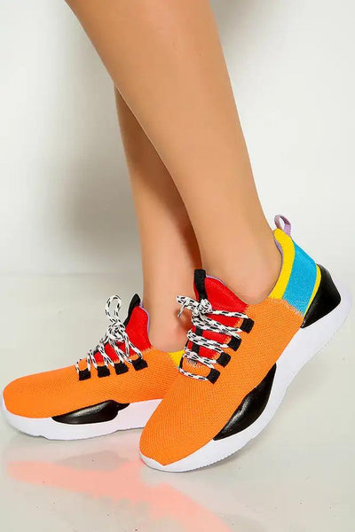 Orange Two Tone Color Brock Lace Up Sneakers - AMIClubwear