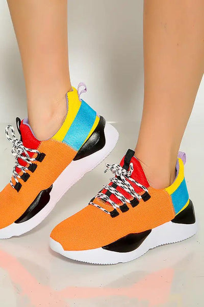 Orange Two Tone Color Brock Lace Up Sneakers - AMIClubwear