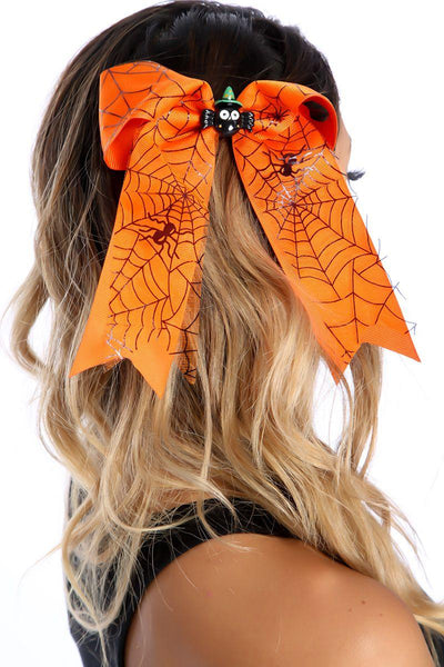 Orange Webbing Spider Design Cute Ribbon Hair Clip - AMIClubwear