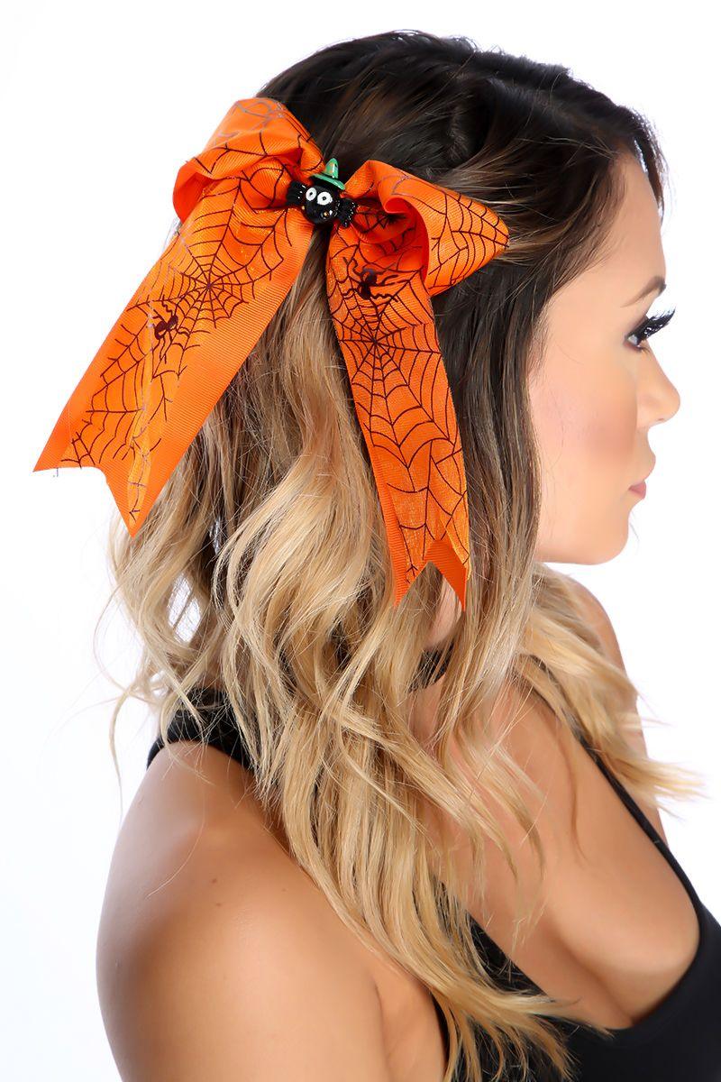 Orange Webbing Spider Design Cute Ribbon Hair Clip - AMIClubwear