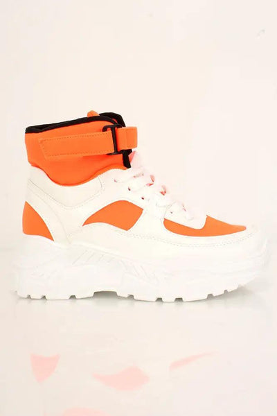 Orange White Lace Up Platform Sneakers - AMIClubwear