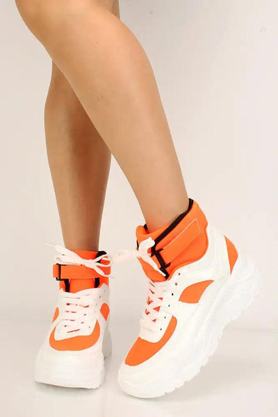 Orange White Lace Up Platform Sneakers - AMIClubwear