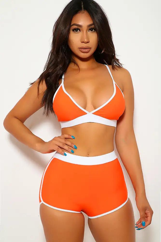 Orange White Two Piece Swimsuit - AMIClubwear