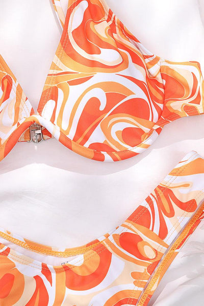 Orange White U Underwire Printed Sexy Two Piece Swimsuit - AMIClubwear