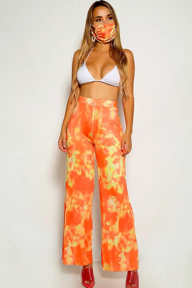 Orange Yellow Flared Leg Two Tone Pants - AMIClubwear