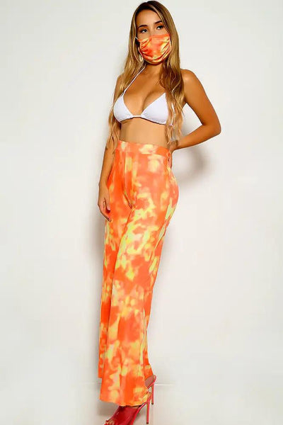 Orange Yellow Flared Leg Two Tone Pants - AMIClubwear