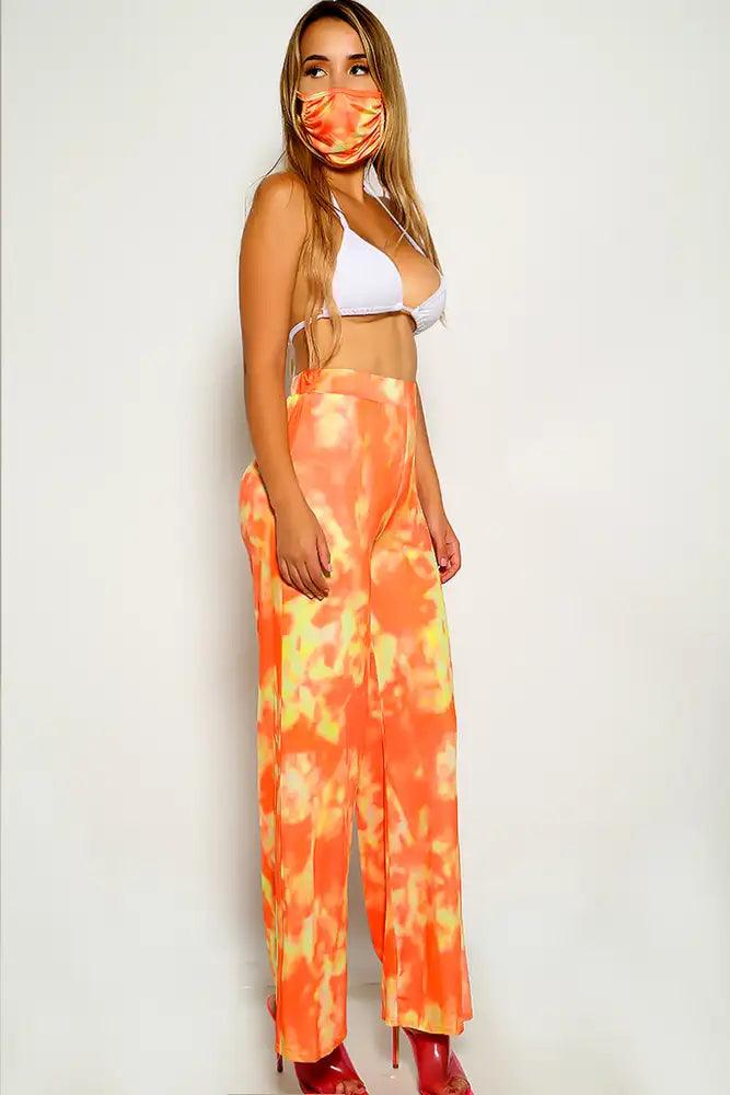 Orange Yellow Flared Leg Two Tone Pants - AMIClubwear