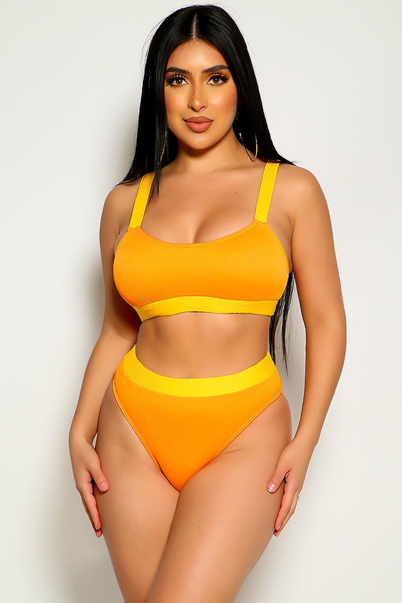 Orange Yellow Mid Rise Two Piece Swimsuit - AMIClubwear
