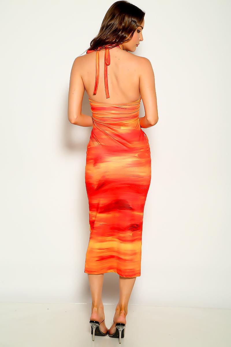 Orange Yellow Sleeveless Printed Maxi Party Dress - AMIClubwear