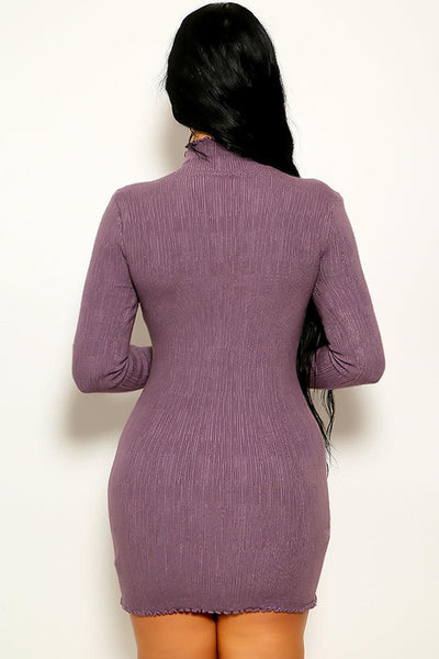 Orchid Ribbed Long Sleeve Mock Neck Sweater Dress - AMIClubwear