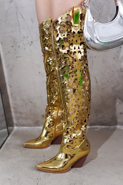 STIVALE - GOLD Thigh High Boots - AMIClubwear