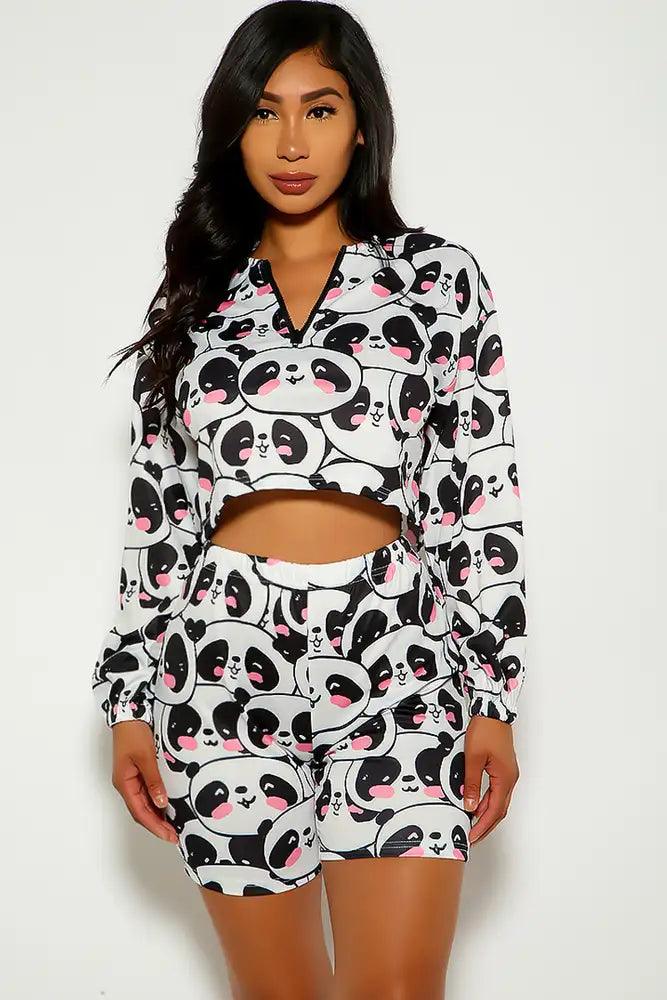 Panda Print Long Sleeve Two Piece Outfit - AMIClubwear