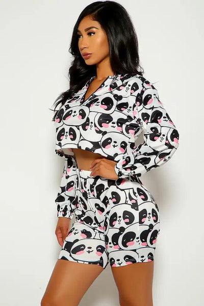 Panda Print Long Sleeve Two Piece Outfit - AMIClubwear