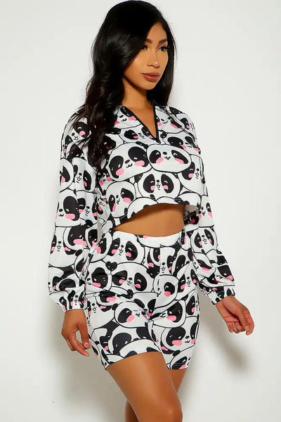 Panda Print Long Sleeve Two Piece Outfit - AMIClubwear