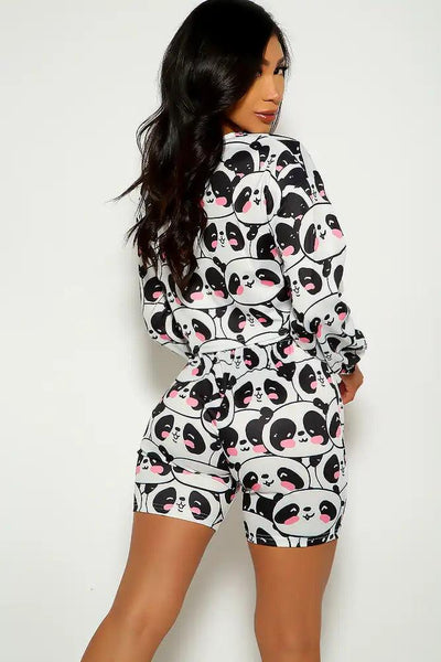 Panda Print Long Sleeve Two Piece Outfit - AMIClubwear