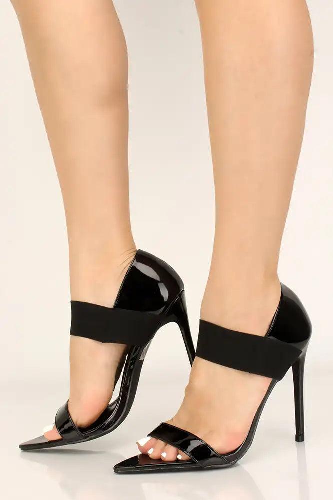 Patent Black Pointy Toe Single Sole High Heels - AMIClubwear