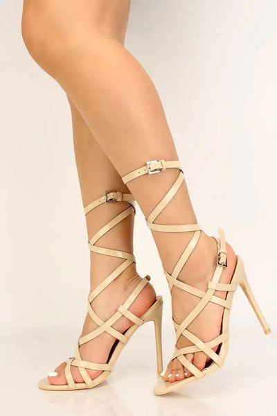 Patent Nude Strappy Single Sole High Heels - AMIClubwear