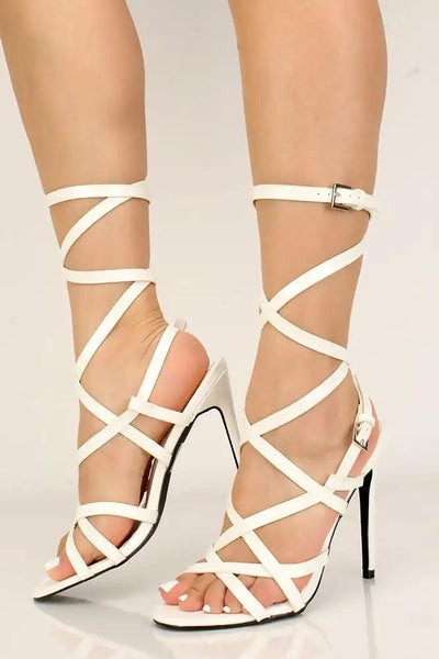 Patent White Strappy Single Sole High Heels - AMIClubwear