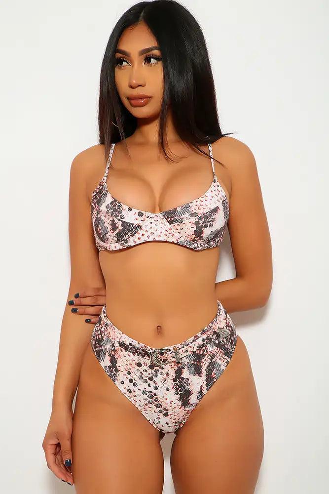Peach Brown Snake Print Two Piece Swimsuit - AMIClubwear