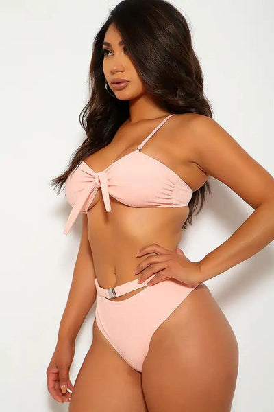 Peach Buckle Accent Two Piece Swimsuit - AMIClubwear