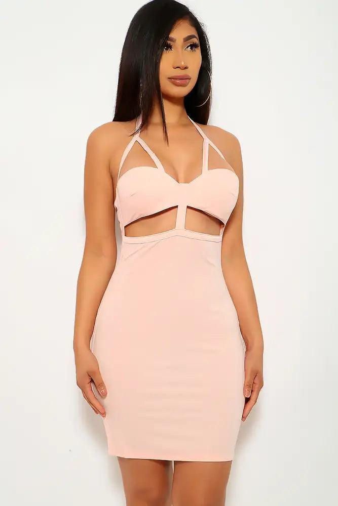 Peach Cut Out Sleeveless Party Dress - AMIClubwear