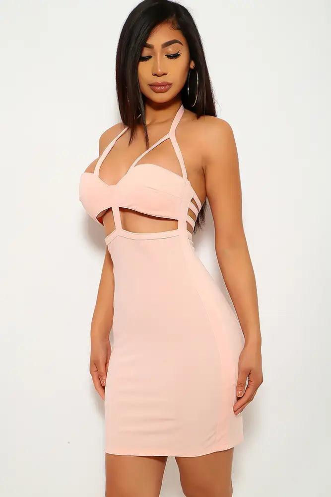 Peach Cut Out Sleeveless Party Dress - AMIClubwear