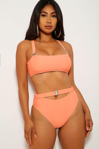 Peach Cut Out Two Piece Swimsuit - AMIClubwear